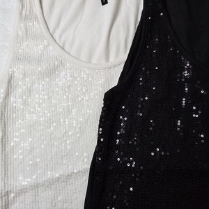 2 Maurices Sequined Camisole Tank Tops LN! Black Sequined & White Sequined Large